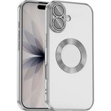Kupa iPhone 17 Kılıf Kamera Koruma Logo Gösteren Kenarları Renkli Şeffaf Arka Yüzey Silikon Kapak - Gümüş