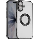 Kupa iPhone 17 Kılıf Kamera Koruma Logo Gösteren Kenarları Renkli Şeffaf Arka Yüzey Silikon Kapak - Siyah