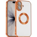 Kupa iPhone 17 Kılıf Kamera Koruma Logo Gösteren Kenarları Renkli Şeffaf Arka Yüzey Silikon Kapak - Turuncu