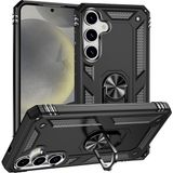 Kupa Samsung Galaxy S25 Kılıf Darbe Emici Tank Armor Standlı Yüzüklü Mıknatıslı Sert Silikon Kapak - Siyah