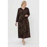 Kuplu Desenli Rahat Şık Tesettür Büyük Beden Anne Elbisesi - Siyah Antrasit - 3XL - Mürdüm