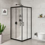 Kupon Duş ve Banyo Sistemleri Vesta D100 Kare Duşakabin Siyah Profil Kumlu Cam H: 190 cm - 80x80
