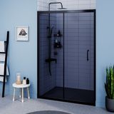 Kupon Duş ve Banyo Sistemleri Vesta D200 Iki Duvar Arası 1 Sabit 1 Sürgü Duşakabin Siyah Profil Füme Cam H: 190 cm - 152 cm