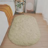Kupon Halı Bej Oval Post Peluş Halı – Yumuşak Dokulu, Kaymaz Dot Taban, Antibakteriyel – Makinada Yıkanabilir Yolluk Halı - 60 x 120 cm