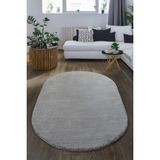Kupon Halı Gri Oval Post Peluş Halı – Yumuşak Dokulu, Kaymaz Dot Taban, Antibakteriyel – Makinada Yıkanabilir Yolluk Halı - 40 x 60 cm