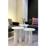 kuppdesign Linen Mantar Yan Sehpa 3'lü Set Beyaz