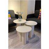 kuppdesign Linen Mantar Yan Sehpa 3'lü Set Krem