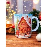 Kurabiye Ev Adam Tasarım Kupa-Gingerbread Yılbaşı Hediyelik Kupa Bardak - Beyaz - 330 ml