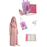 Kuran Kursları İçin Çantalı Kız Çocuk Namaz Elbisesi, Kuranı Kerim, Tesbih İbadet Seti Pembe