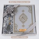 Kuran + Seccade + Tesbih Hediye Seti (Hafız Boy, Ekonomik Cilt, Desenli Kutu, Gri)