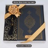 Kuran + Seccade + Tesbih Hediye Seti (Orta Boy, Ekonomik Cilt, Desenli Kutu, Siyah) - 16x24 cm