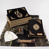 Kuran + Seccade + Tesbih + Takke + Esans + Misvak Hediye Seti (Orta Boy, Raşel Cilt, Siyah)