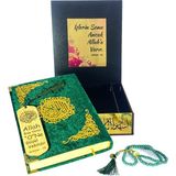 Kuranı Kerim Seti Tamamen Ahşap Siyah Plaketli Kutu (Yeşil)