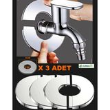 Kurbabio 14X6 cm Paslanmaz Çelik Kendinden Yapışkanlı, Musluk Aynası Boru Rozeti Hortum Halkası 14X6 cm Paslanmaz Çelik X2 Adet Kendinden Yapışkanlı, Musluk Aynası Boru Rozeti Hortum Halkası - 3 ADET