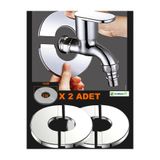 Kurbabio 14x6 CM Paslanmaz Çelik x2 Adet Kendinden Yapışkanlı, Musluk Aynası Boru Rozeti Hortum Halkası