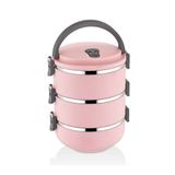 KURCH 3 Katlı Vakumlu Yemek Taşıma 3lü Saklama Kabı Diyet Sefer Tası 3x0,75lt - Pembe