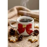 Kurdele Amore 24 K Altın Süslemeli El Yapımı Yılbaşı Hediyesi Seramik Double Kahve Fincanı, Mug, Kupa