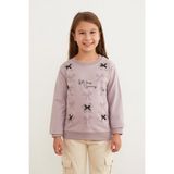 Kurdele Baskılı Bisiklet Yaka Kız Çocuk Sweatshirt - 6 Yaş - Lila