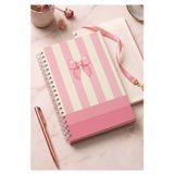 Kurdele Desenli Pembe Sert Kapak Spiralli Kareli Defter 17x24cm 120 Yaprak 1 Adet Not Defteri Okul Büro Ofis Defteri
