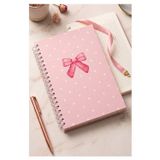 Kurdele Desenli Sert Kapak Spiralli Kareli Defter 17x24cm 120 Yaprak 1 Adet Not Defteri Okul Büro Ofis Defteri