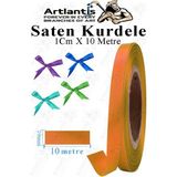 Kurdele Saten 1 cm 10 Metre 1 Adet Saten Kurdela Parlak Hediye ve Süsleme Şeridi Süs Paketleme Çiçek Saç El Sanatı - Turuncu