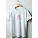 Kurdele ve Şeker Baskılı Coquette 2024 Modası Beyaz Oversize Bisiklet Yaka Tshirt