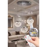 Küre Model 3'lü Gümüş Kumandalı 3 Renk Modu Ledli Kristal Taşlı Modern Salon Mutfak Oturma Odası LED Avize