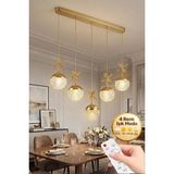 Küre Model 5"li Gold Kumandalı 3 Renk Modu Yemek Masası Oturma Çocuk Yatak Odası Modern Ledli Avize - Altın