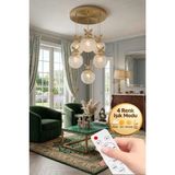 Küre Model 6"lı Kumandalı Gold 3 Renk Modu Ledli Kristal Taşlı Modern Salon Mutfak Oturma Odası LED Avize - Altın