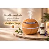 Küre Model Bambu Renk Hava Nemlendirici – Ultrasonik Soğuk Buhar Makinesi, Led Işıklı Masaüstü Oda Kokusu Hediye