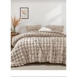 Kürk Peluş Yorgan Bubble Çift Kişilik Dolgulu Peluş Çift Taraflı 3 Parça Bej Renk - 220 x 240 cm