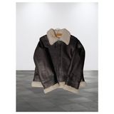 Kürklü Mont Kaban Hakiki Koyun Derisi ve Kürk Napa - Siyah - Beyaz - 3XL