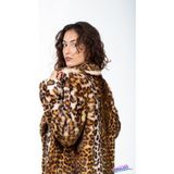 KürkZone Kadın, Leopar, Ingiliz Yaka Cepli Tilki Kürk Manto - Kahverengi - 46