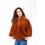 KürkZone Kadın Şık Ithal Broşlu Fox Kürk Kaban - Kiremit Rengi - 3XL