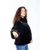 KürkZone Kadın Şık Ithal Broşlu Fox Kürk Kaban(Gelin-Abiye) - Siyah - Siyah - 2XL