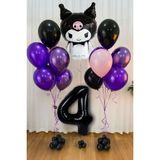 Kuromi 1-9 Yaş Doğum Günü Balon Seti Siyah Rakam Pembe Metalik Mor Siyah Helyum Uyumlu Uçan Balon - Siyah - Mor - 4 YAŞ