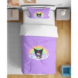 Kuromi 3D Dijital Baskılı Tek Kişilik Kız Çocuk Çarşafsız Nevresim Takımı - Mor - 160 x 220 cm
