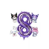 Kuromi 8 Yaş Mini Mor Balon Set Kuromi Mymelody Cinnamonroll Konsept Doğum Günü Balon Set