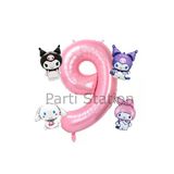 Kuromi 9 Yaş Mini Pembe Balon Set Kuromi Mymelody Cinnamonroll Konsept Doğum Günü Balon Set
