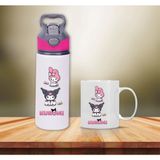 Kuromi Baskılı Pipetli Metal Suluk ve Kupa BARDAK-003 - Beyaz