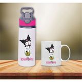 Kuromi Baskılı Pipetli Metal Suluk ve Kupa BARDAK-004 - Beyaz