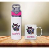 Kuromi Baskılı Pipetli Metal Suluk ve Kupa BARDAK-005 - Beyaz