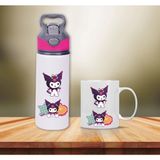 Kuromi Baskılı Pipetli Metal Suluk ve Kupa BARDAK-007 - Beyaz