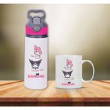 Kuromi Baskılı Pipetli Metal Suluk ve Kupa BARDAK-009 - Beyaz