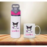Kuromi Baskılı Pipetli Metal Suluk ve Kupa BARDAK-010 - Beyaz