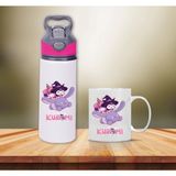 Kuromi Baskılı Pipetli Metal Suluk ve Kupa BARDAK-013 - Beyaz