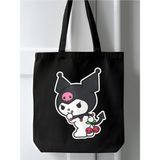 Kuromi Çanta Tasarım Kalın Kanvas, Rips Bez Çanta, Omuz Çantası, Kalın Tote Bag - 10D-Krem