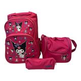 KUROMİ DESENLİ Üçlü Kız Çocuk İlkokul Çantası + Termal Beslenme Çantası + Kalemlik