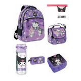 Kuromi Hello Kitty İlk Okul Çantası - Sırt Çantası / Orjinal Lisanslı Lüx Çanta Mor / Beslenme 3'Lü