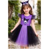 kuromi MİSS RONA KİDS Baskılı Eteği Ve Kolları Tüllü Doğum Günü Özel Gün Parti Eğlence Elbisesi